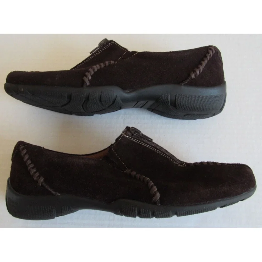 Natural Soul Dark Brown RIGG Slip On Front Zip Suede Leather Loafer Size 8M